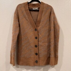 Everlane Alpaca Tiger Jacquard V-Neck Cardigan Oversize Sweater Women's Small